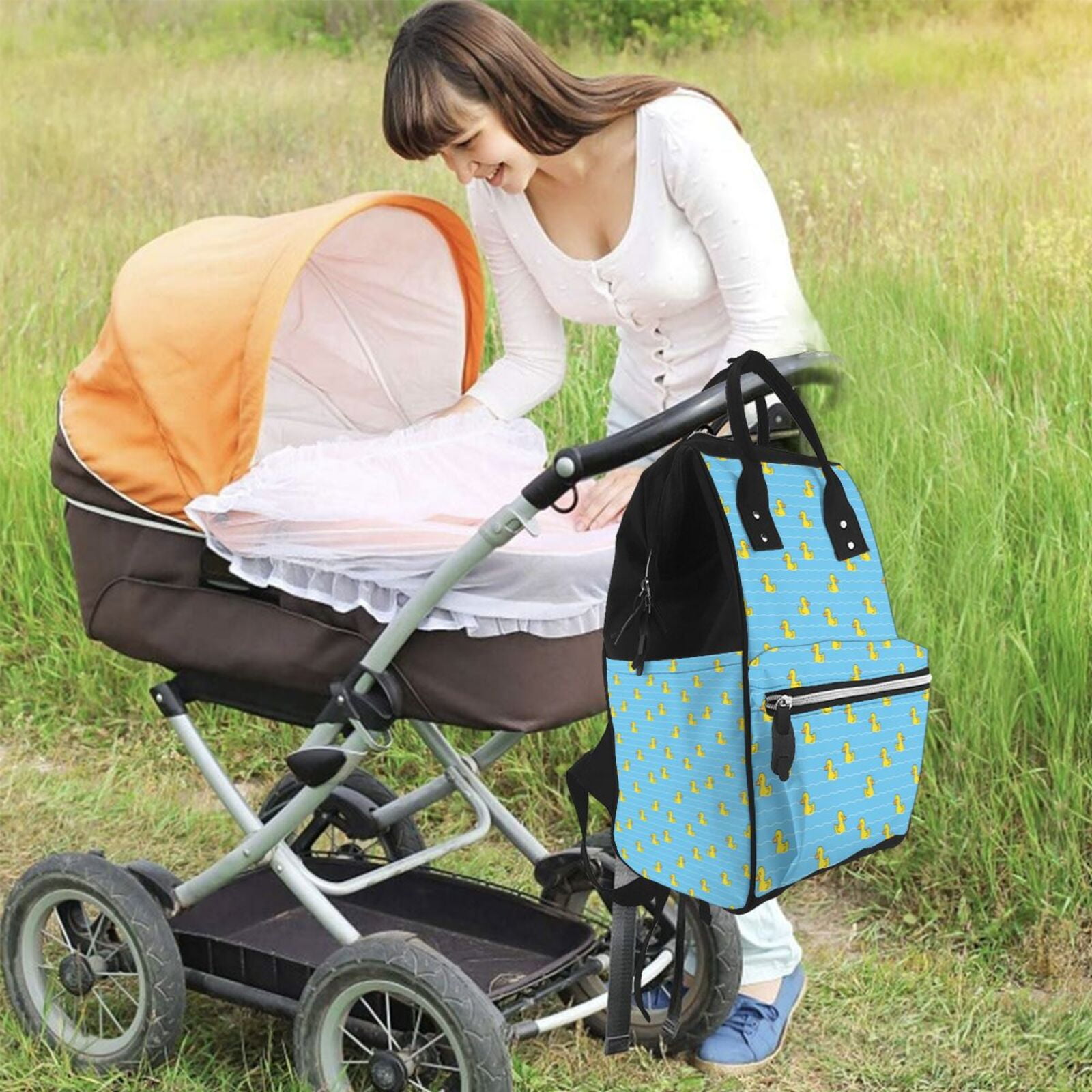 Ratiio Duck Swimming Mummy Backpack - Waterproof Twill Canvas, Large Capacity Diaper Bag with Multiple Pockets and Adjustable Straps