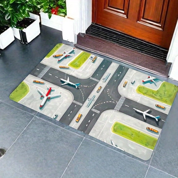 One-piece airplane runway cross e-sports floor mat, bathroom rug, kitchen rug, living room rug, bedroom rug, machine washable decorative rug.