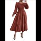 thumbnail image 2 of Vestido de Otoño para Invitada de Boda, con Mangas Largas, Volantes, Cuello Redondo, y Fluido. Marrón L, 2 of 7
