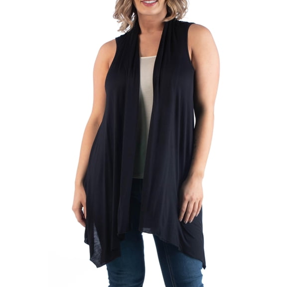 24/7 Comfort Apparel Women's Plus Size Asymmetric Open Front Cardigan
