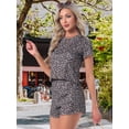thumbnail image 4 of DARING DIVA Women's Ribbed Knit Pajamas Soft Stretchy O-Neck Short Sleeve Tops M Leopard, 4 of 8