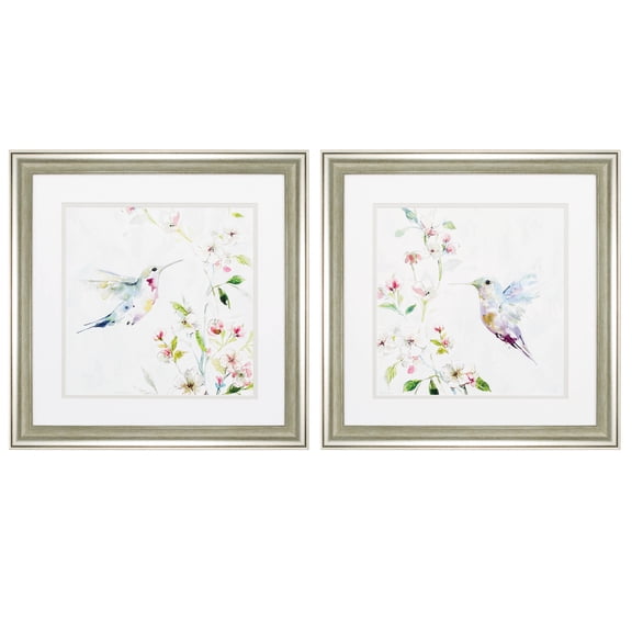 HomeRoots Decor 19-inch X 19-inch Brushed Silver Frame Hummingbird (Set of 2)