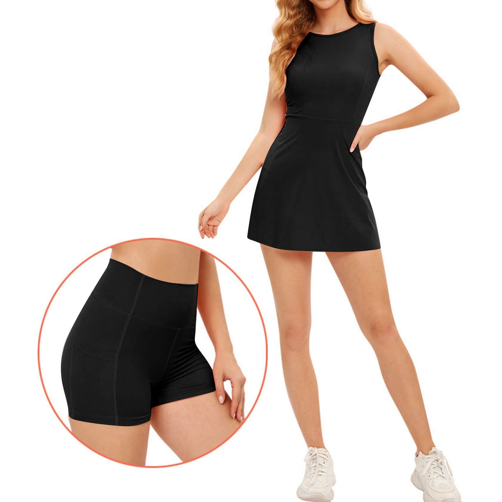 OSOLU Solid Color Tennis Dress Women Athletic Dress Built In Easy Shorts & Bra High Neck Workout Dresses Versatile Sundress Flowy 2025 Elegant Classy Dresses
