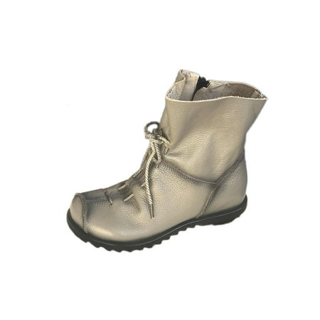 

Daeful Womens Medieval Shoes Gothic Steampunk PU Leather Flat Bottomed Boots Knight Retro Cross Straps Short Shaft Boot Grey 6.5