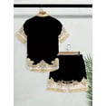 thumbnail image 2 of Men's 2 Pieces Set Palace Embossed Element Print Outfits Short Sleeve Button Down Shirt and Drawstring Shorts Set Men's Vacation Outfits, 2 of 4