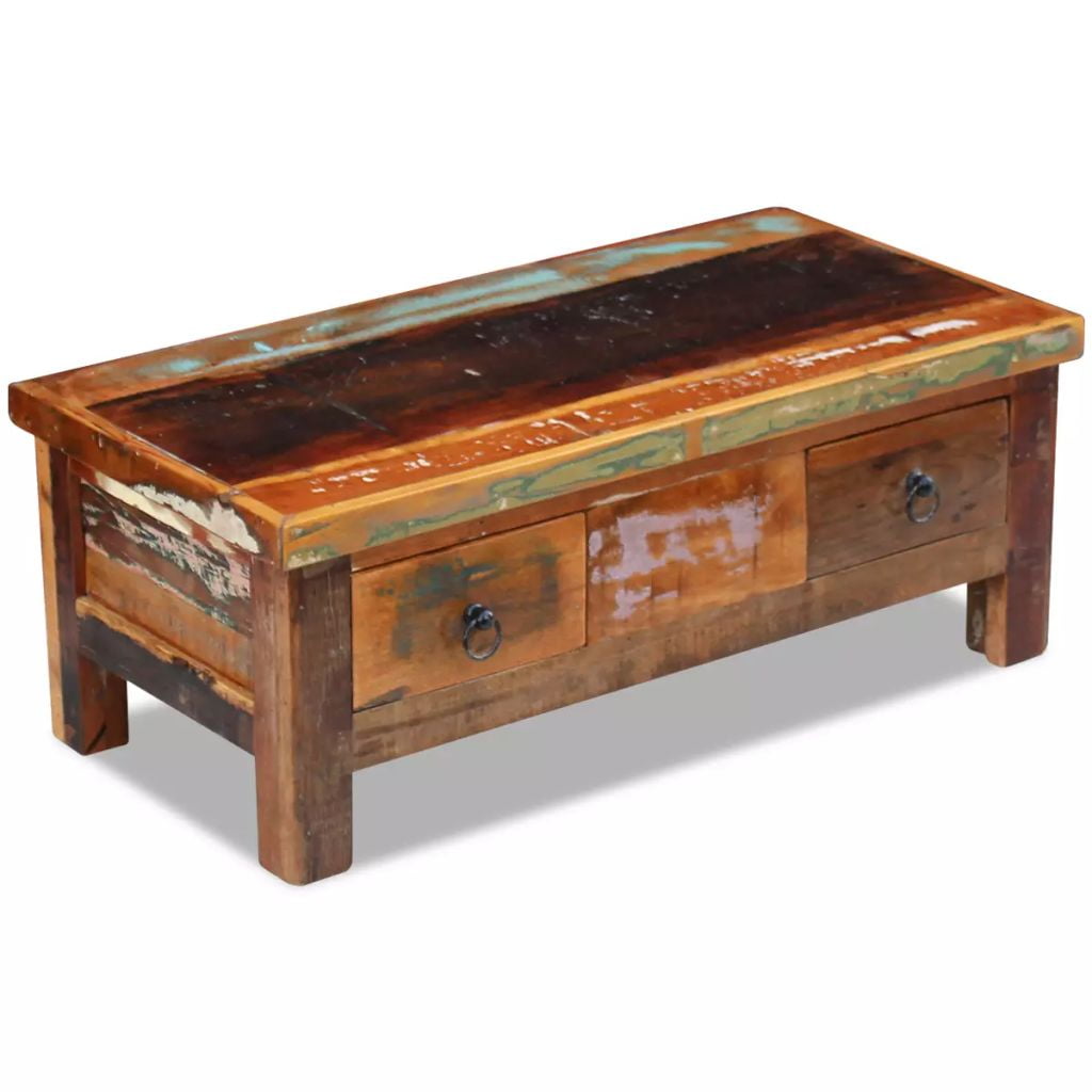 Kepooman Modern Solid Reclaimed Wood End Side Table with Drawers, 35.4" x 17.7" x 13.8", Brown Kepooman Modern Solid Reclaimed Wood End Side Table with Drawers, 35.4" x 17.7" x 13.8", Brown