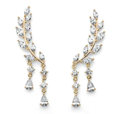 Marquise Round Earrings Marquise-Cut Crystal Ear Climber Earrings in Gold Tone with Round and Pear Drop Accents ()