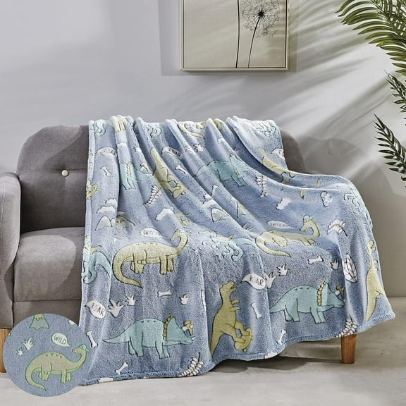 All Season Decorative Perfect Gift for Kids Throw Blankets, 50 X 60 inches, Blue Dino Friends