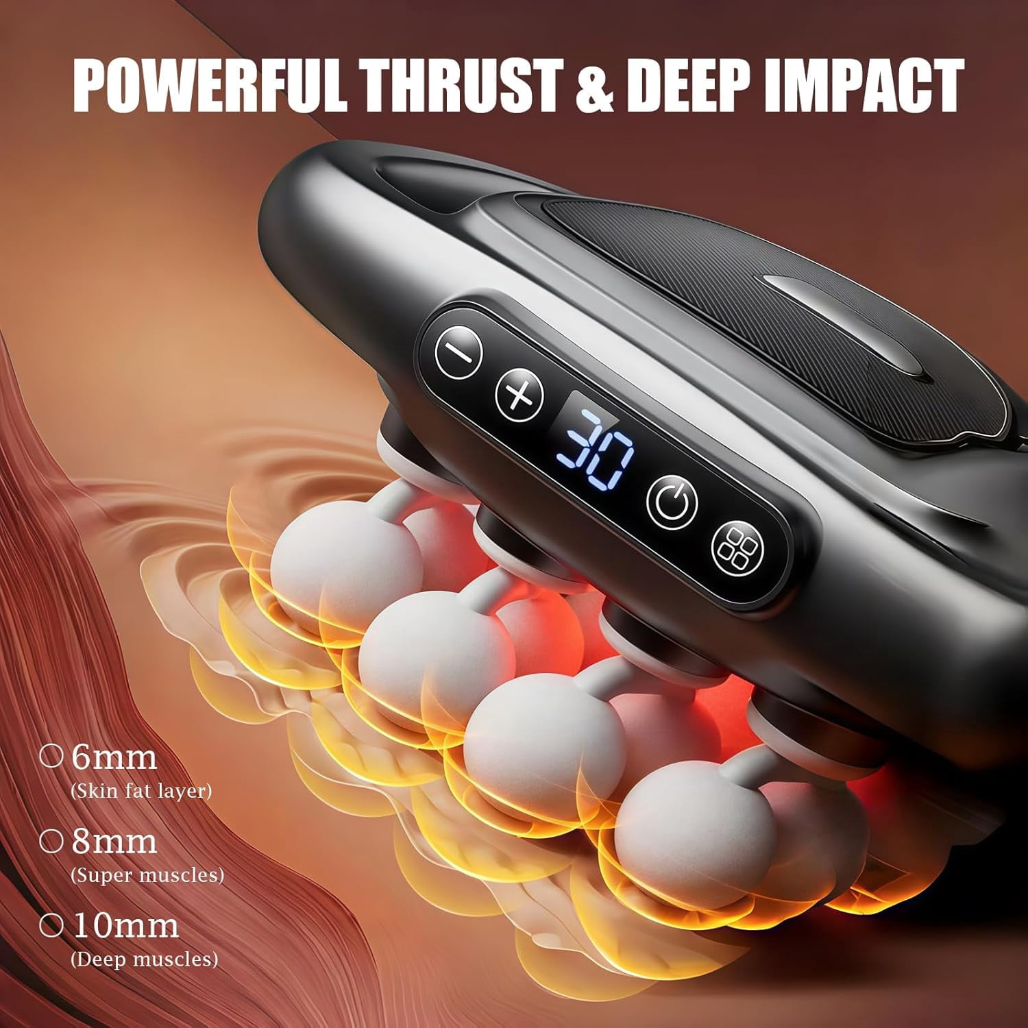 Deep Tissue Massage Gun with 3 Modes & 30 Intensities, Portable Quiet Percussion Massager for Legs, Waist, Back, Neck