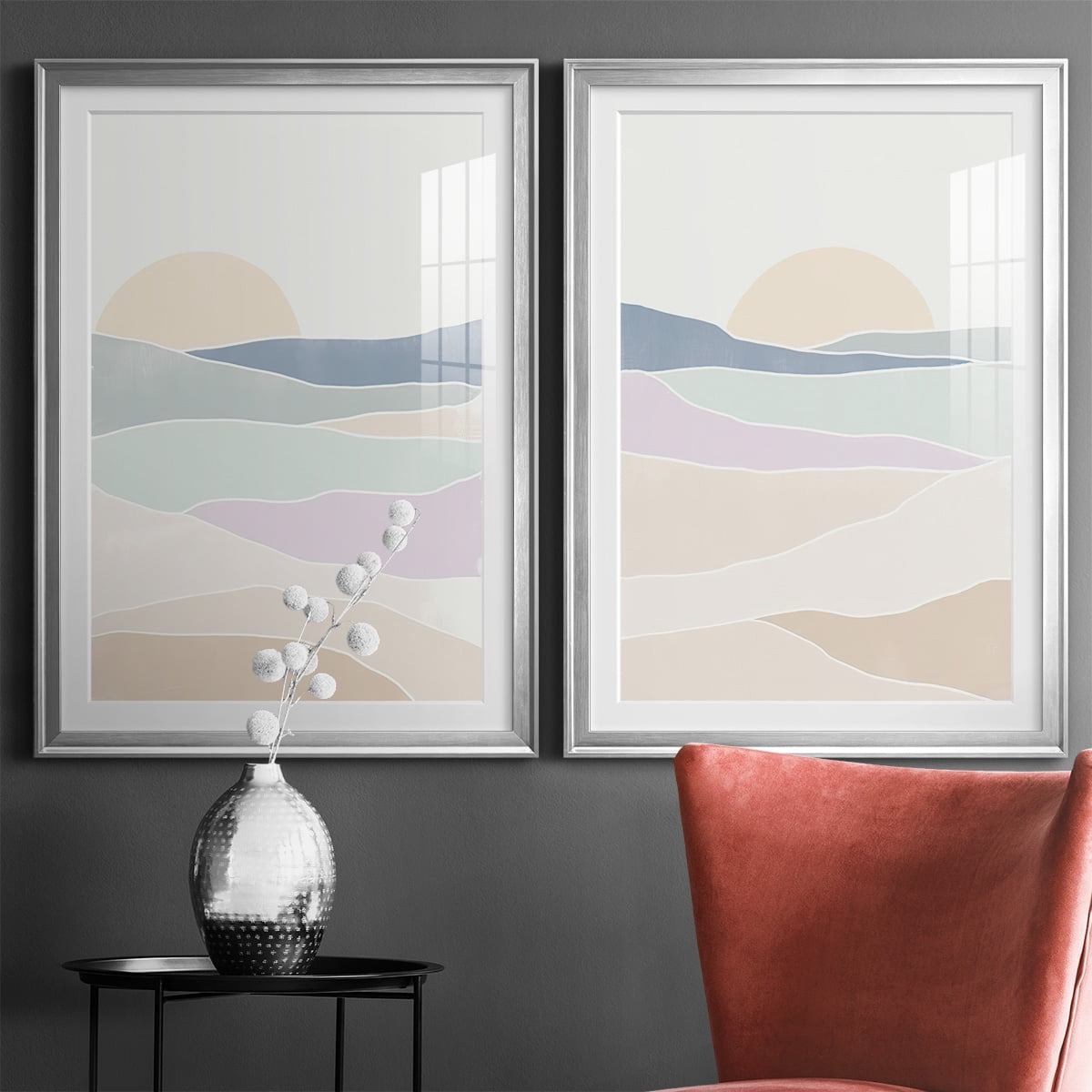 Wexford Home Wave Tableau I Premium Framed Print, 30.5" x 42.5" - Ready to Hang, Silver (Set of 2)