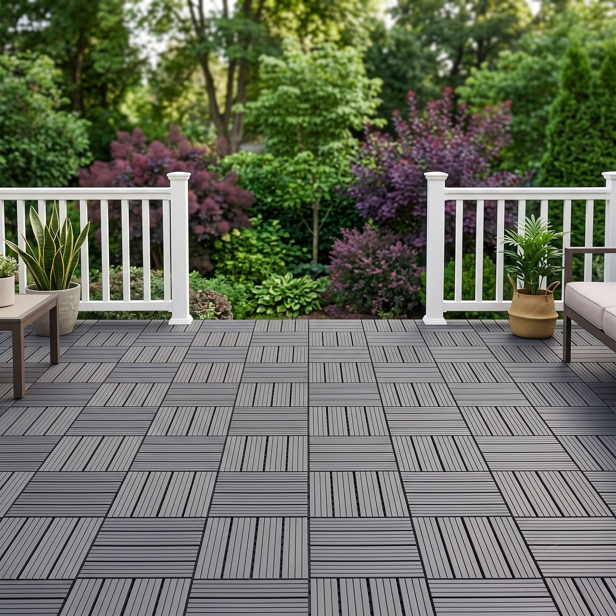 Interlocking Deck Tiles 12x12 in, Waterproof Non-Slip Outdoor Patio Flooring with Drainage Design, Snap Together Tiles for Poolside Porch Garden Backyard, Gray, 44pcs