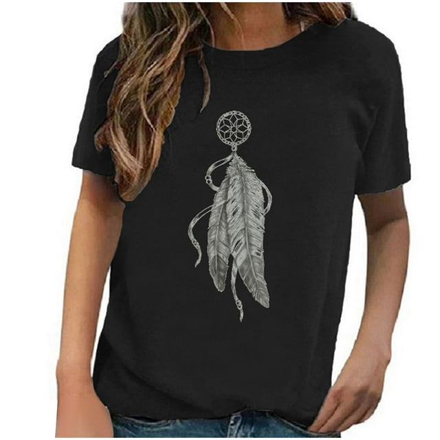 Pompotops T-shirt à Col Rond Imprimé pour Femmes en Solde