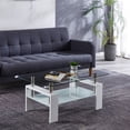 thumbnail image 3 of Holaki Living Room Rectangle Coffee Table,Tea Table Suitable for Waiting Room, Modern Side Coffee Table with Wooden Leg, Glass Tabletop with Lower Shelf,White End Tables,Glass Side Table, 3 of 6