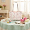 thumbnail image 3 of Floral Quilted Cotton Shoulder Bag Fashion Underarm Bag with Bow Commute Bag for Women Work Shopping Travel (Style A), 3 of 10