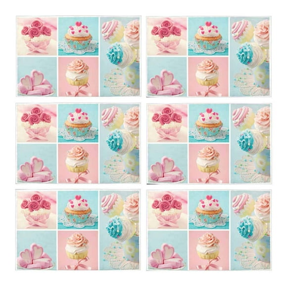 YUSDECOR Funny Pastel Colored Cupcakes and Marshmallow Placemats Table Mats for Dining Room Kitchen Table Decoration 12x18 inch,Set of 6
