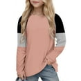thumbnail image 5 of MIXUE Tween Girls Tops & T-Shirts Casual Big Kids Long Sleeve Striped Color Block Casual Pockets Pullover Tshirts Outwear,Pink,11-12 Years, 5 of 5