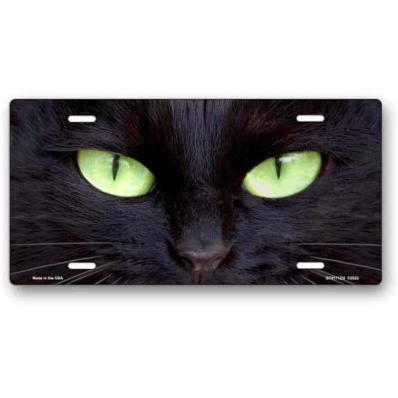 Black Cat with Green Eyes License Plate