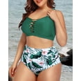 thumbnail image 4 of Daci Women Plus Size Two Piece Bikini Swimsuit High Waisted Tummy Control Bottom Bandeau Lace Up Bathing Suit, 4 of 6