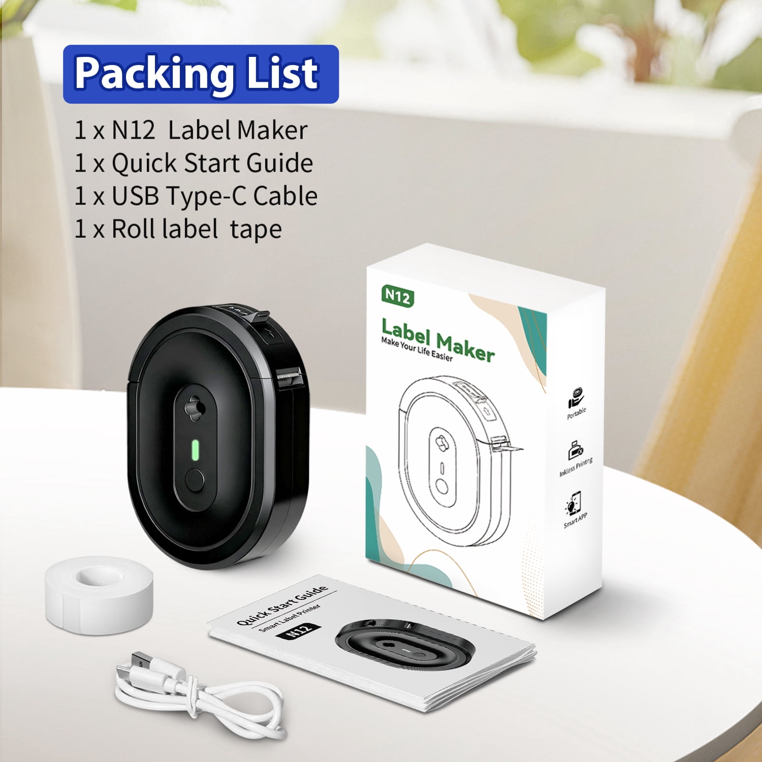 HKHKPI Label Maker Machine with Tape, Bluetooth Label Printer,Wireless Mini Label Makers Small Labeler for School Home Office Kitchen, Black