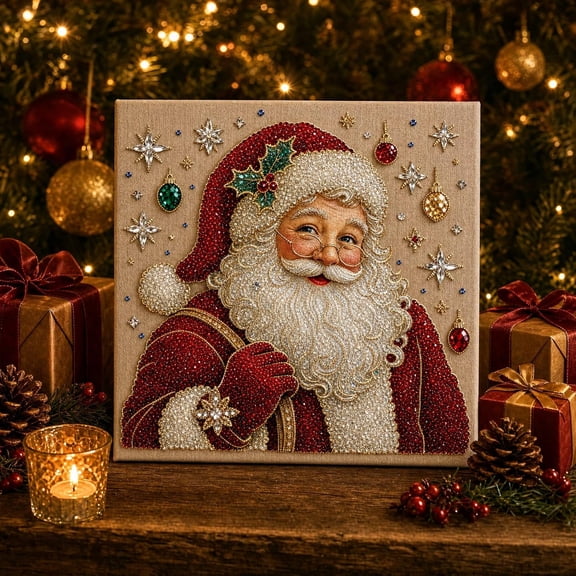 DIY Christmas Santa Diamond Art Painting Kit – Framed Partial Drill Rhinestone Craft for Adults, Festive Holiday Wall & Tabletop Decor Gift, 7.8x7.8 Inch(M) 