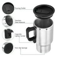 thumbnail image 4 of 12V Car Electric Heated Travel Mug 500ML With USB Lighter Cable For Coffee Tea Insulated Stainless Steel, 4 of 7