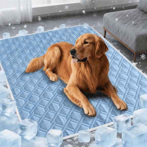 Dog Cooling Mat, Pressure-Activated Gel Self-Cooling Pad for Dogs & Cats, Breathable Summer Sleeping Cushion for Crate Kennel Floor Sofa Car,Gray & Blue, 5 Sizes S-XXL(Blue,S,12*16in)
