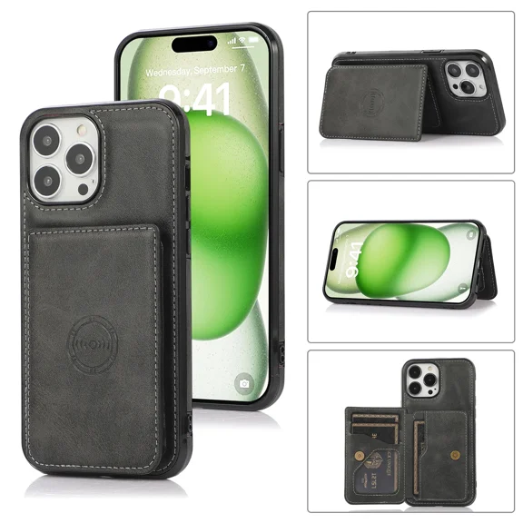 Fashionable magnetic wallet phone case with card clip wallet flip stand suitable for iPhone 16 Plus phone case