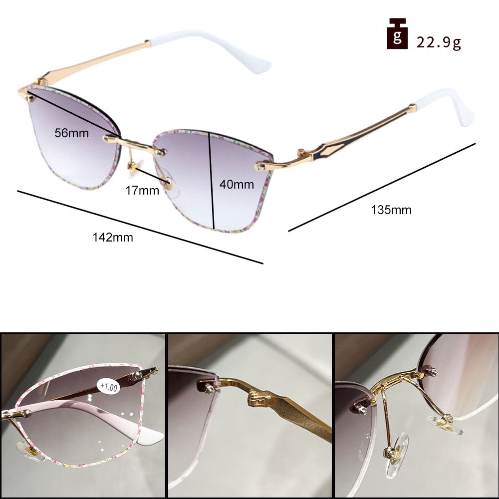 2024 Women's Sunglasses Reading Glasses 3.00, 3D Lace Butterfly HD Presbyopic Eyeglasses Metal Gradient Gray Readers +3.00