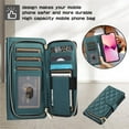 thumbnail image 2 of YEYKX Wallet Case for iPhone 14 6.1inch with Wrist/Shoulder Strap, 9 Card Slots Zipper Purse Luxury Leather Stand Checkered Cell Phone Cover,Green,For iPhone 14, 2 of 10