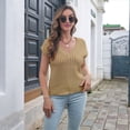 thumbnail image 4 of Suéter de Cuello en V para Mujer, Chaleco de Punto Acanalado, Informal, con Mangas , Corte Holgado, Ropa de Otoño. Caqui L, 4 of 8