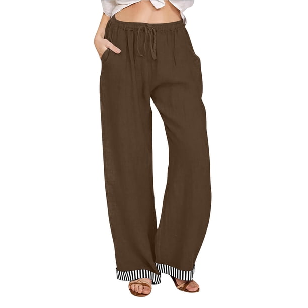 Pantalones Anchos Sueltos para las Mujeres Pantalones Rectos Sueltos Elásticos de Raya Casual con Bolsillo