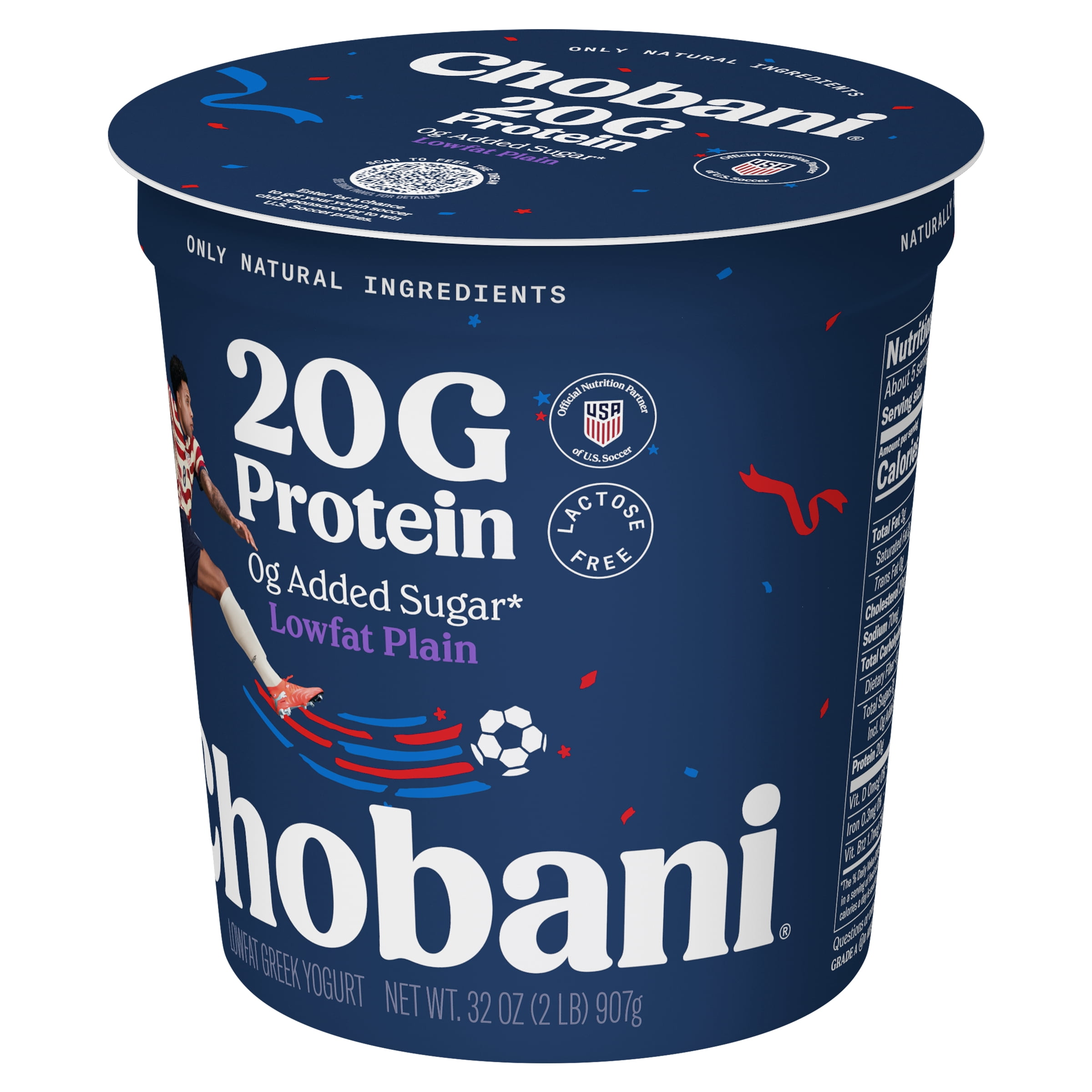 Chobani 20G Protein Low-Fat Greek Yogurt Plain 32 oz Tub