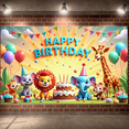 thumbnail image 6 of Animal Characters Banner Colorful Balloons Birthday Display Cartoon Style Bright Colors Animal Party Backdrop for Birthday Party Kids Gathering Photo Shoot, 6 of 9