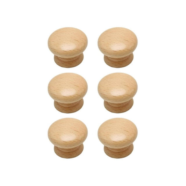 Pomos de madera para armarios, tiradores para muebles de cocina, tiradores para cajones y tiradores para tocadores. 6 piezas redondas convexas.