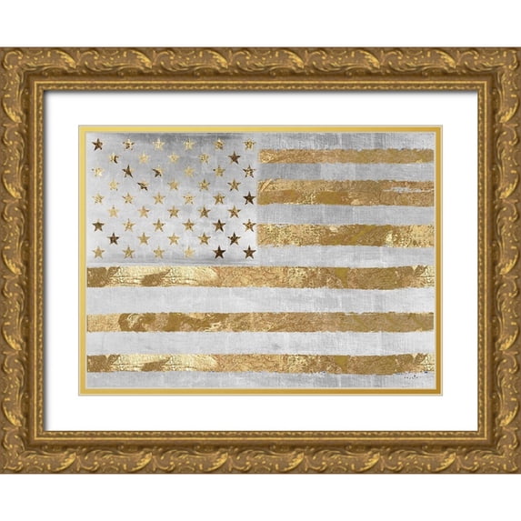 Sophie 6 24x19 Gold Ornate Wood Framed with Double Matting Museum Art Print Titled - Dawns Early Light Flag II