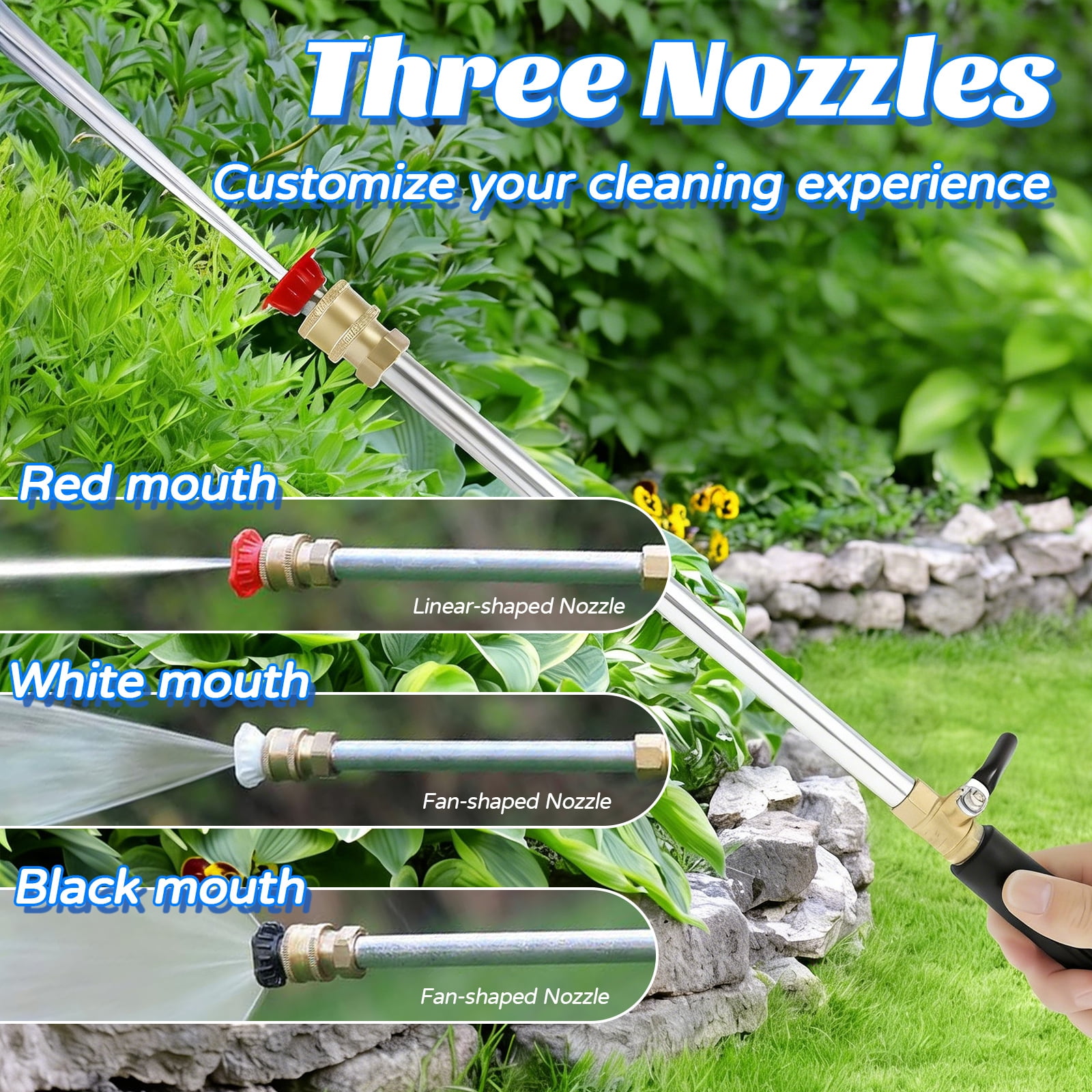 Jet Nozzle Power Washer for Garden Hose, 3 High-Pressure Nozzles, 2026 New High Pressure Water Jet for Patio Garden Outdoor Cleaning