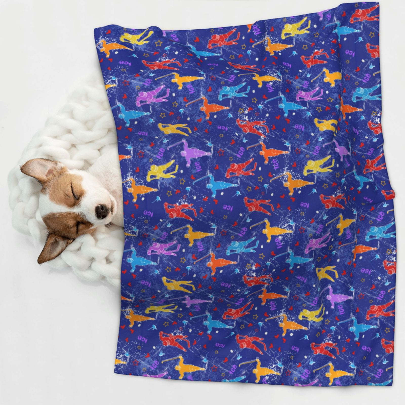 Naloa Ice Hockey Players With Puck Dog Blanket, 3 Sizes Cat Blanket for Indoor Cats Large Medium Small Dog Gifts-Small