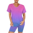 thumbnail image 5 of DHFJKG Women's 2 Piece Sets Summer Outfits Matching Clothing Oversized Gradient Short Sleeve V Neck T Shirts Biker Shorts Set Workout Stylish Outfit, 5 of 6