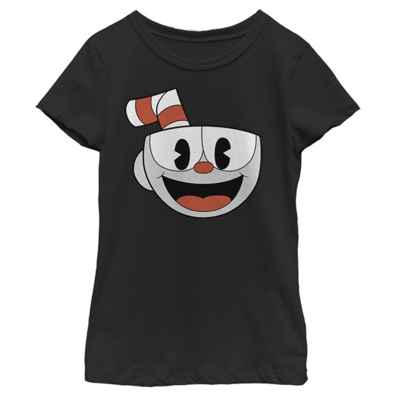 Girl's Cuphead Smile Portrait Graphic Tee Black Medium