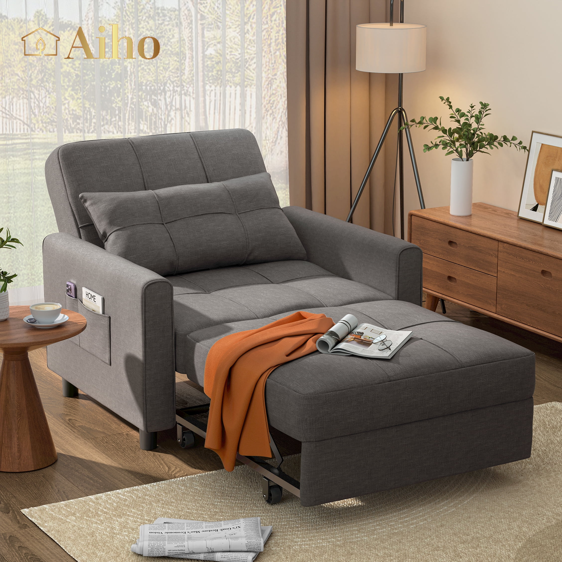 AIHO 3-in-1 Sleeper Chair, Convertible Sofa Bed for Small Spaces, Perfect as Guest Bed & Daily Chill Spot - Easy Fold, Dark Gray Linen