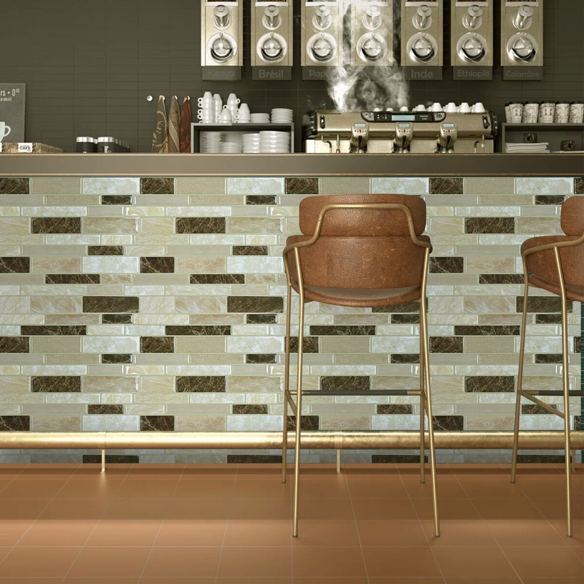 STICKGOO Brown Marble Peel and Stick Backsplash Tile for Kitchen and Bathroom(10 Pcs)