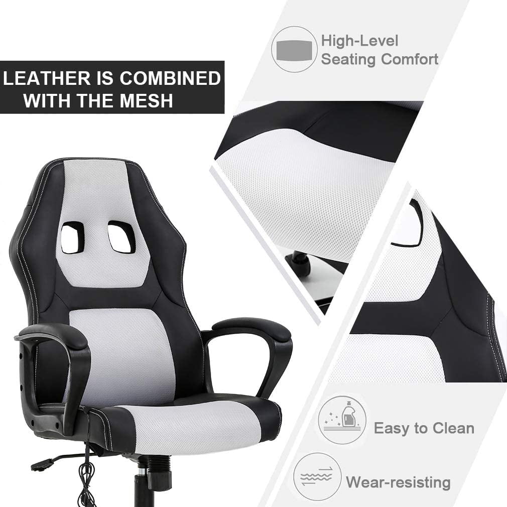 BestOffice Ergonomic Gaming Chair, Lumbar Support, Rolling Swivel for Men, Women(White)