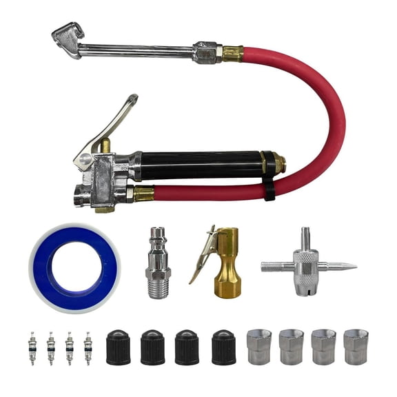 2. Heavy Duty Tire Air Compressor Gauge 1/4NPT 120PSI Flexible Hose with Chucks Tool