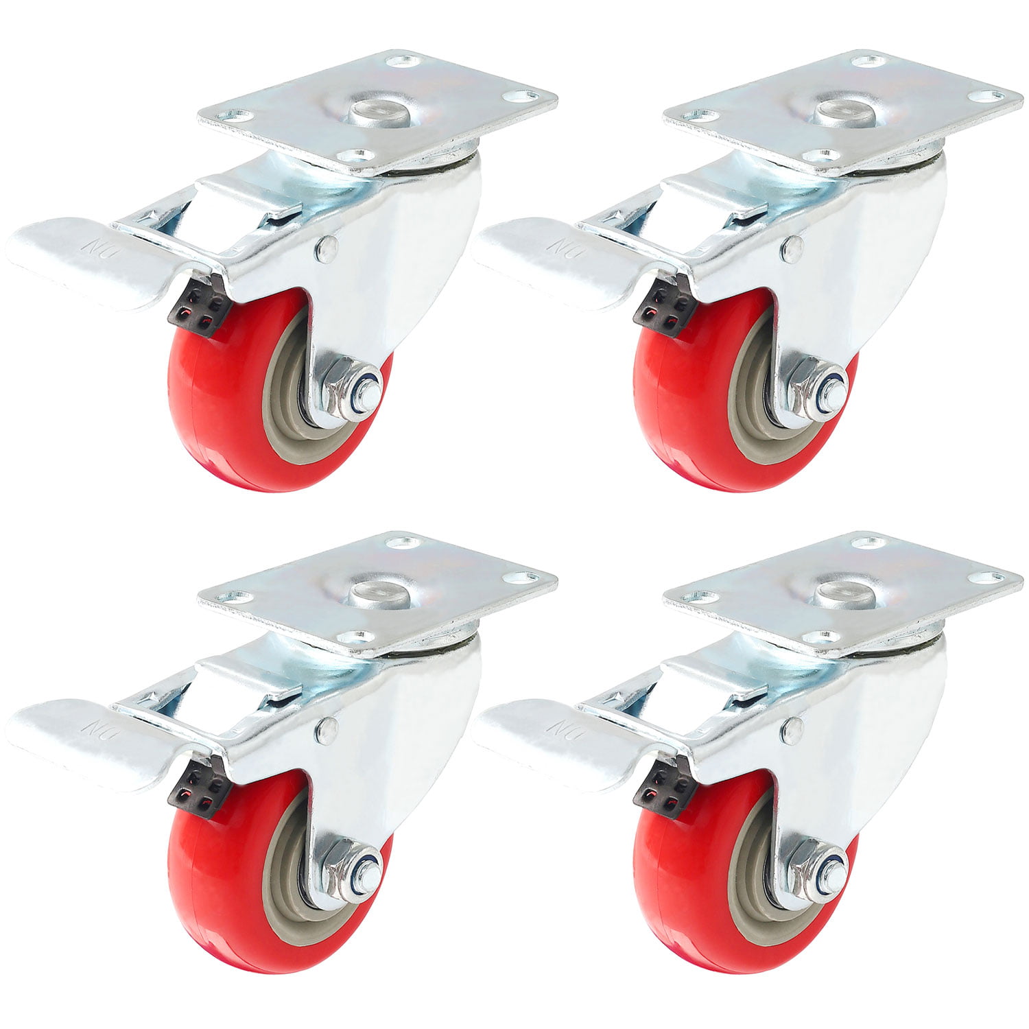 1.5 Inch Caster Wheels 4 Pack Safety No Noise and Protect Floor from Scratches TPE Rubber Caster with 360 Degree Top Plate and Break Brake 192LB of Total Capacity for Furniture Plate Castors 