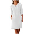 thumbnail image 1 of JUNWELL Robe Chemise pour Femmes en Coton et Lin à Rayures, Col, Manches Longues, Décontractée, Ample, Maxi, avec Deux Poches, 1 of 5