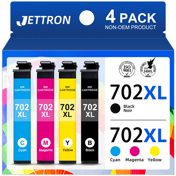 702 XL Ink Cartridge Compatible for Epson 702 T702 Ink for Epson Workforce Pro WF-3733 WF-3730 WF-3720 Printer (Black,Cyan,Magenta,Yellow)