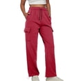 thumbnail image 4 of Women's Plus Size Cargo Pants, Drawstring Elastic Waist Loose Fit Workout Trousers, Multi-Pocket Utility Athletic Pants for Daily Casual Wear and Street Style Wine XXXXXL, 4 of 7