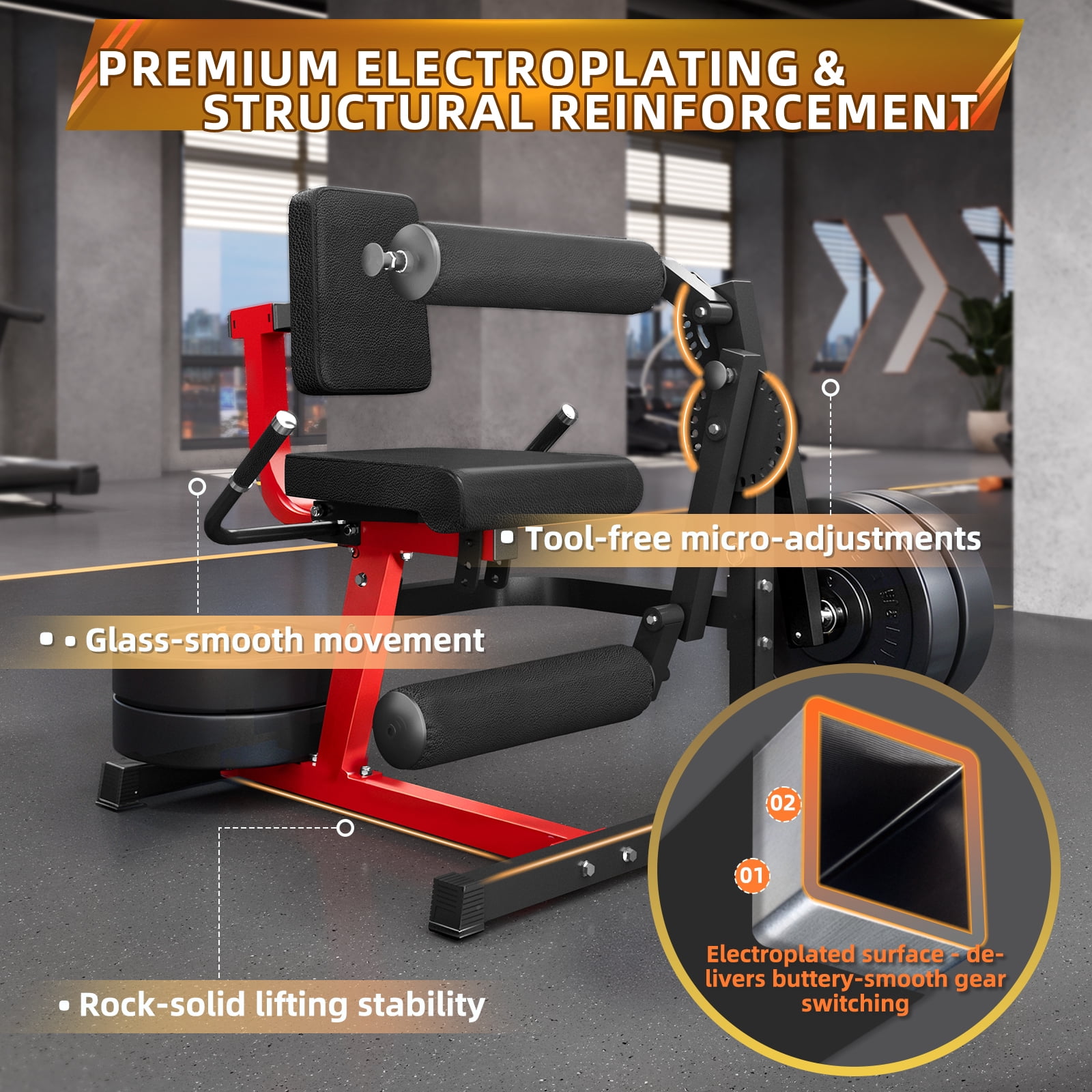 AECOJOY Adjustable Leg Extension & Curl Machine, 8+24 Positions, Plate-Loaded Thigh Workout Equipment for Home Gym, Fits 1''/2'' Weight Plates with Wheels
