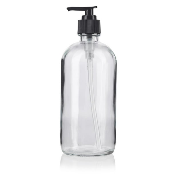 Download Clear Glass Boston Round Lotion Bottle With Black Pump 16 Oz 500 Ml Walmart Com Walmart Com
