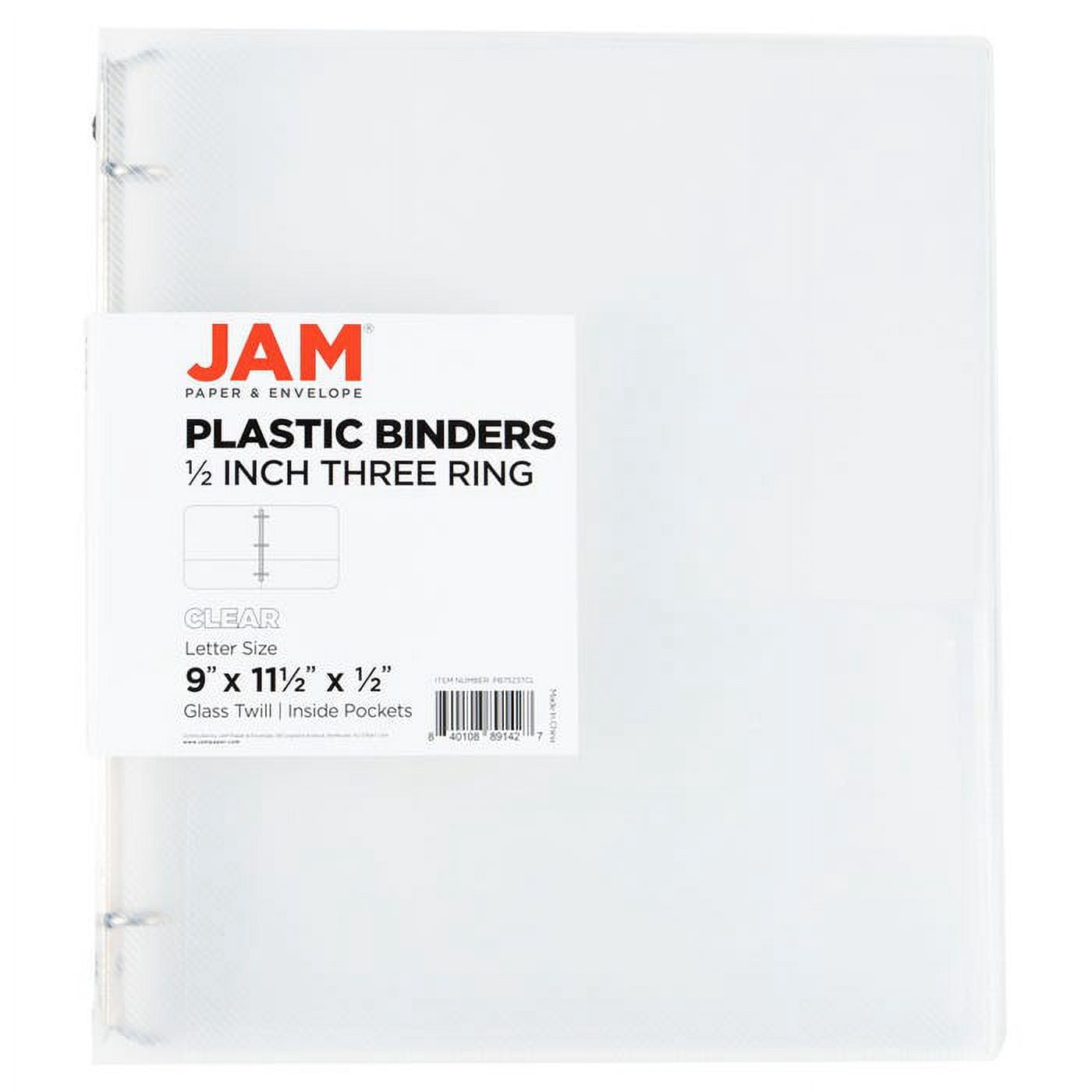JAM Paper & Envelope Plastic Binder, 11.5 x 10.25 x 1/2 in, Clear, 1 Pack